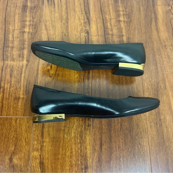 NEW Calvin Klein Felice Ballet Flat Block Heel Black Gold Size 7 - Picture 4 of 6